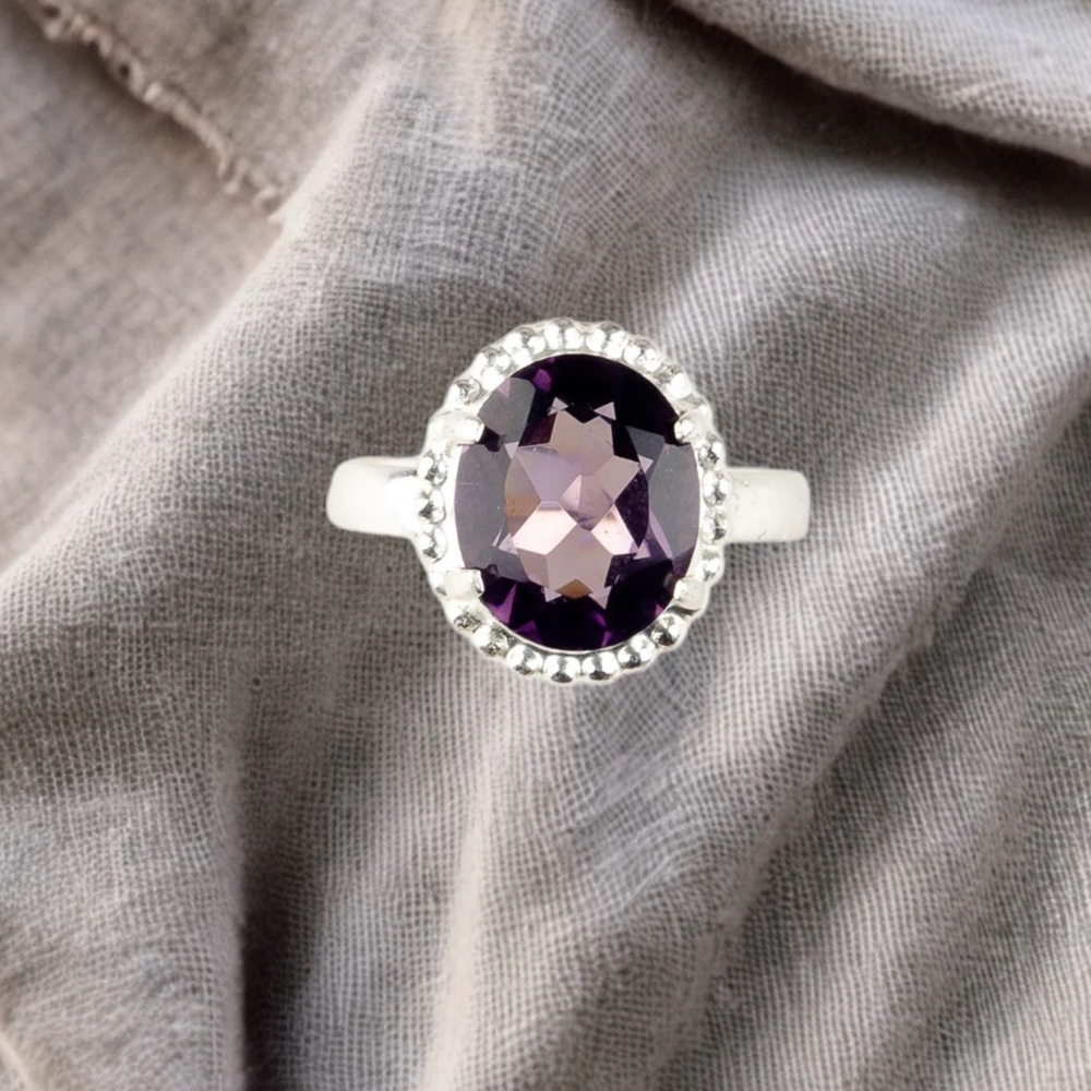 Size 12 Amethyst Gemstone 925 Sterling Silver Overlay Ring